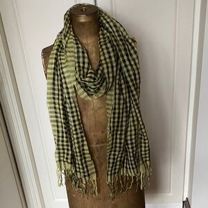 Theory Black and Cream Checkered Scarf